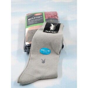 Puritan Men's 3-Pack Plaid Boxers M & Playboy Crew Socks Grey Bundle Set M